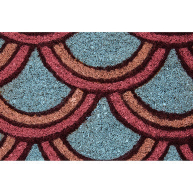 Blue and maroon scalloped patterned coir mimo deco doormat perfect for stylish and durable entryway decor