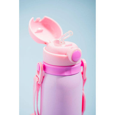 Mimo pink kids pink kids drinks insulated bottle with matching lid strap straw and button mechanism for easy use