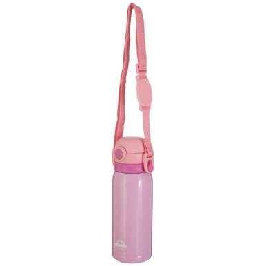 Mimo pink kids pink kids drinks bottle with insulated metallic finish and matching pink strap and lid