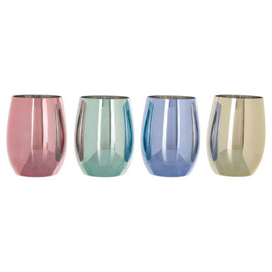 Mimo set of 4 assorted colours tumblers made of colorful metallic stemless wine glasses with a modern geometric design