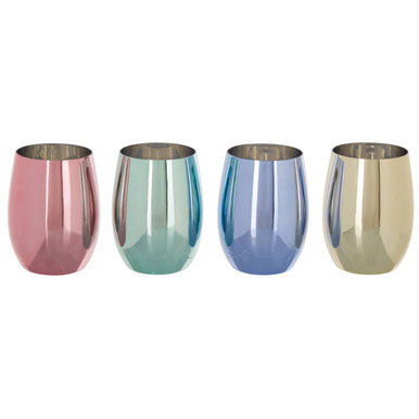 Mimo set of 4 assorted colours tumblers with sleek curved design and metallic gradient finish in stemless wine glasses