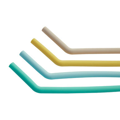 Four colorful silicone straws from mimo set with flexible comfort and smooth curved design for easy sipping