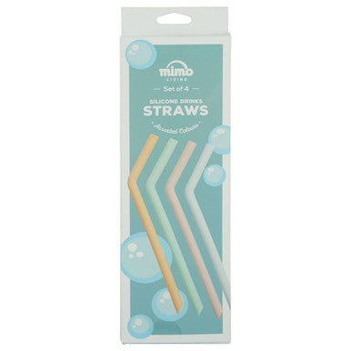 Mimo set of 4 pastel-colored silicone straws in branded package for flexible comfort and eco-friendly sipping