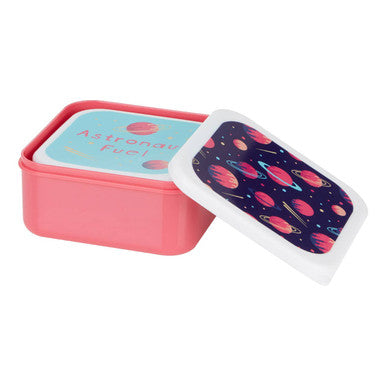 Pink rectangular lunchbox from mimo set features a white trim and space design perfect for choose orsina fans