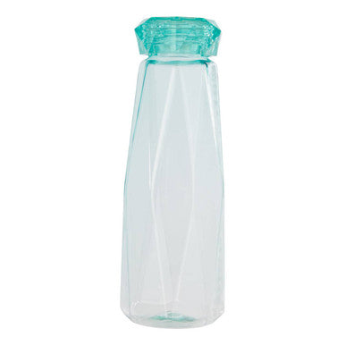 Clear faceted plastic water bottle with a teal diamond shaped cap from mimo teal drinking bottle collection
