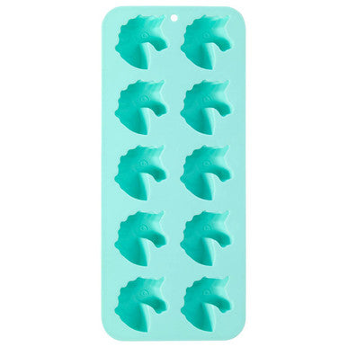 Light blue silicone unicorn ice cube tray with twelve unicorn head molds for fun unicorn ice cubes