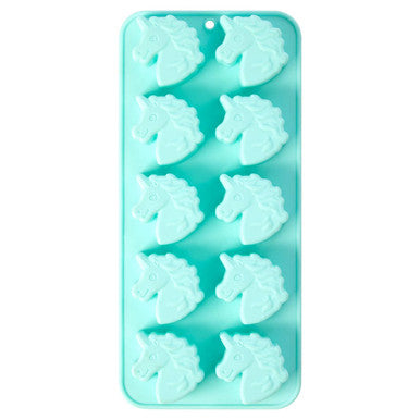 Turquoise silicone unicorn ice cube tray with ten cavities perfect for making fun unicorn ice cubes