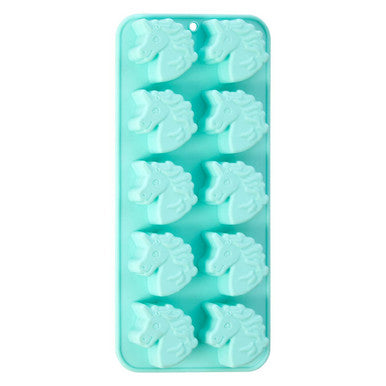 Turquoise silicone mimo unicorn ice cube tray with ten unicorn ice cavities for fun shaped ice cubes