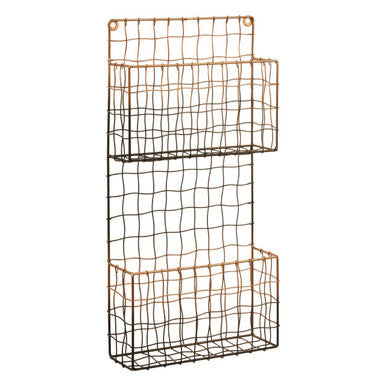 Mimo wall mount wire mesh magazine rack with two rectangular compartments for organizing magazines and papers