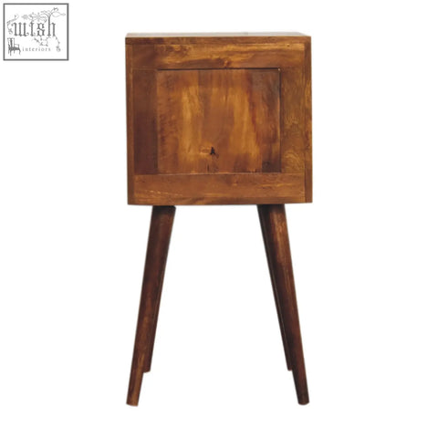 Mini chestnut cube 2-drawer bedside table with rich chestnut finish and mango wood in a rustic design