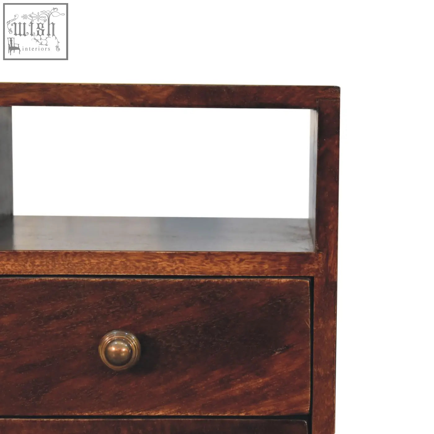 Dark wood mini classic california walnut bedside table with brass knob made of solid mango wood