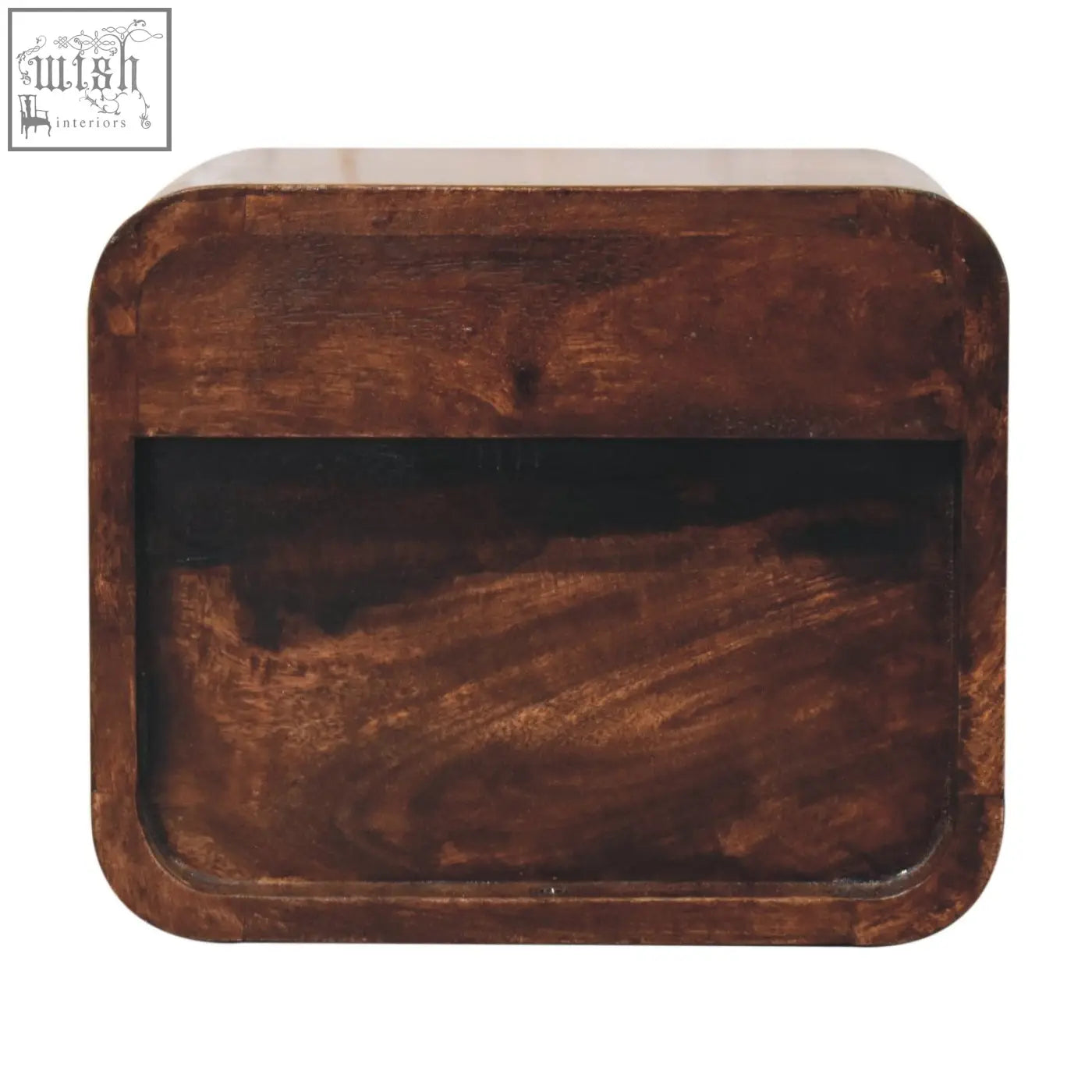 Dark brown california walnut butter dish with rectangular lid and visible wood grain for wall mounted mini curved california bedside table