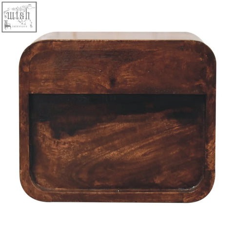Dark brown california walnut butter dish with rectangular lid and visible wood grain for wall mounted mini curved california bedside table