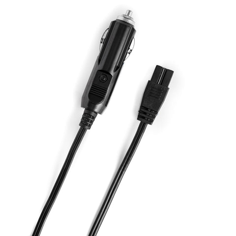 Black car charger cable with 3 pronged connector and cigarette lighter plug for litre mini fridge use