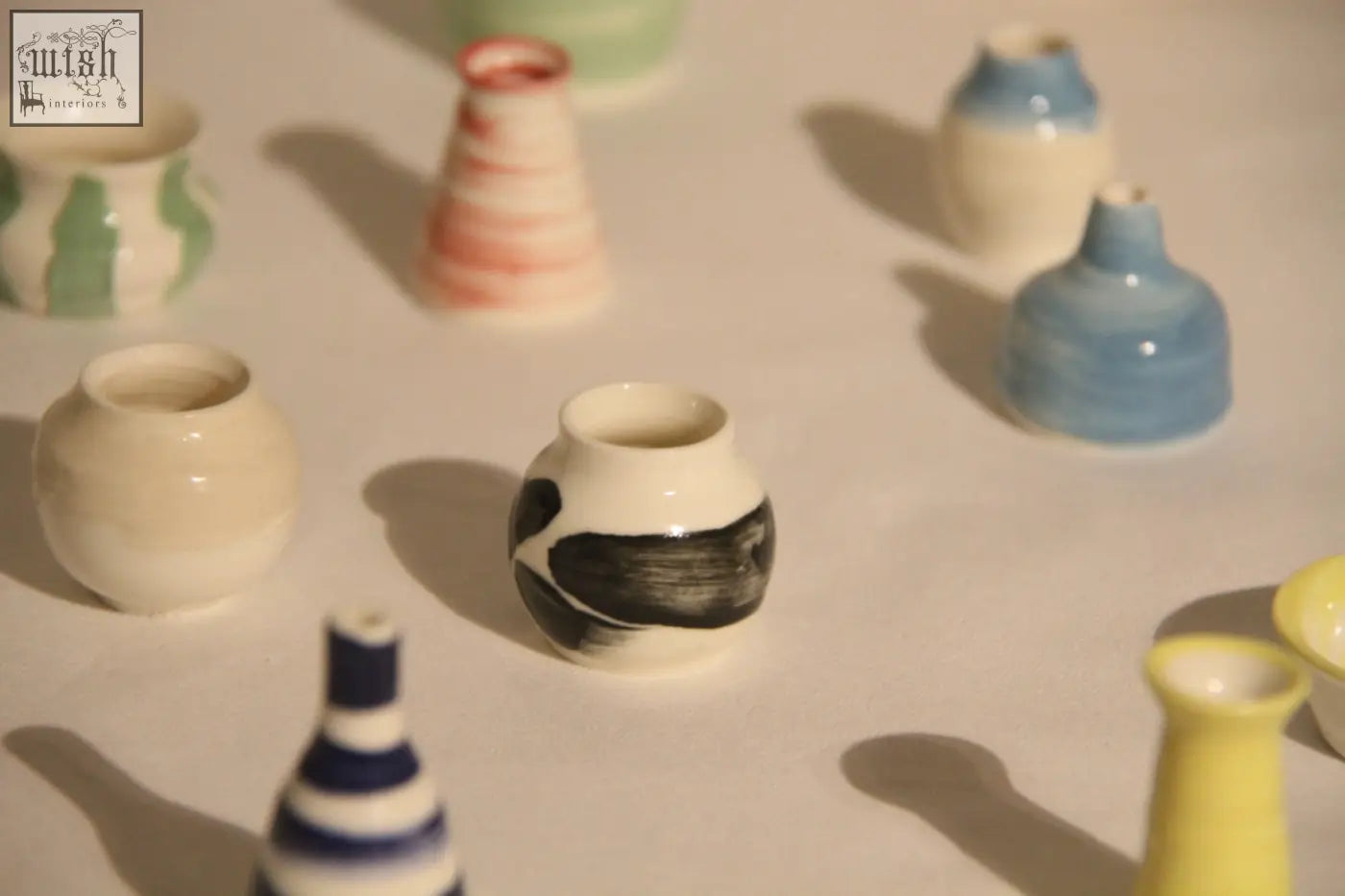 Mini pot white ceramic vase with bold black brushstroke design perfect for your pot mystery box collection