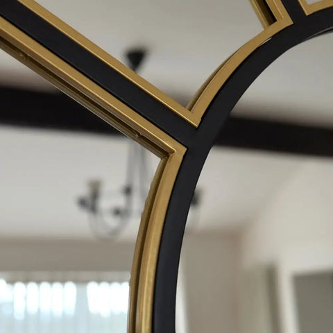 Mio - Black & Gold Metal Arched Window Mirror - 95cm x 120cm - Mirror