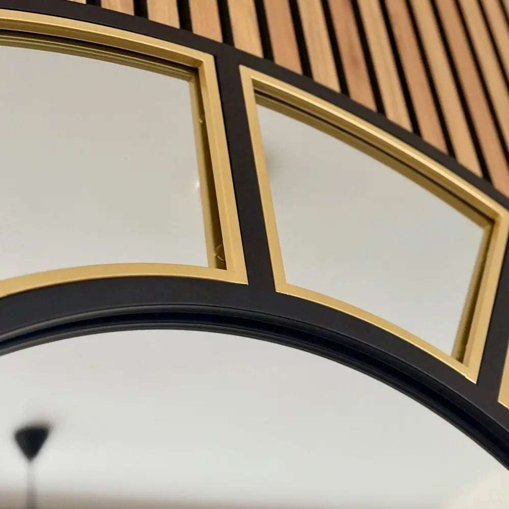 Mio - Black & Gold Metal Arched Window Mirror - 95cm x 120cm - Mirror