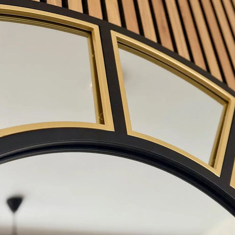 Mio - Black & Gold Metal Arched Window Mirror - 95cm x 120cm - Mirror