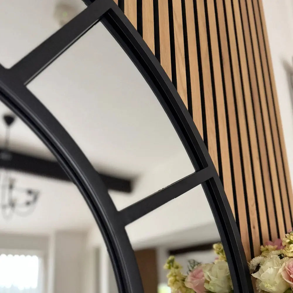 Mio - Black Metal Arched Window Mirror - 95cm x 120cm - Mirror