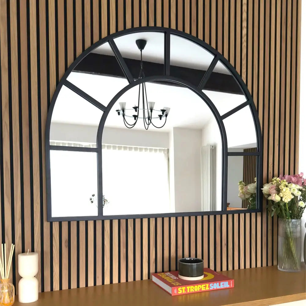 Mio - Black Metal Arched Window Mirror - 95cm x 120cm - Mirror