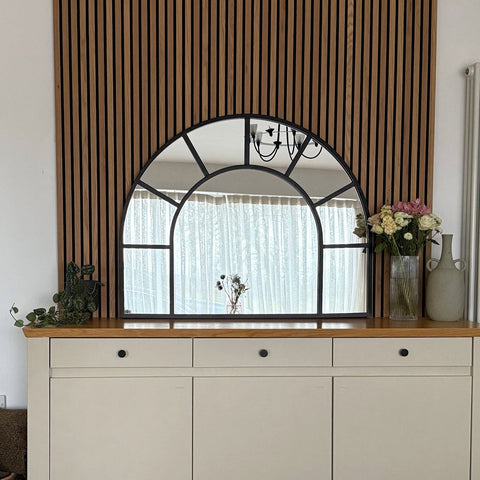 Mio - Black Metal Arched Window Mirror - 95cm x 120cm