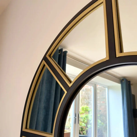 Mio - Full Length Black & Gold Metal Arched Window Mirror - 180cm x 105cm. - Mirror