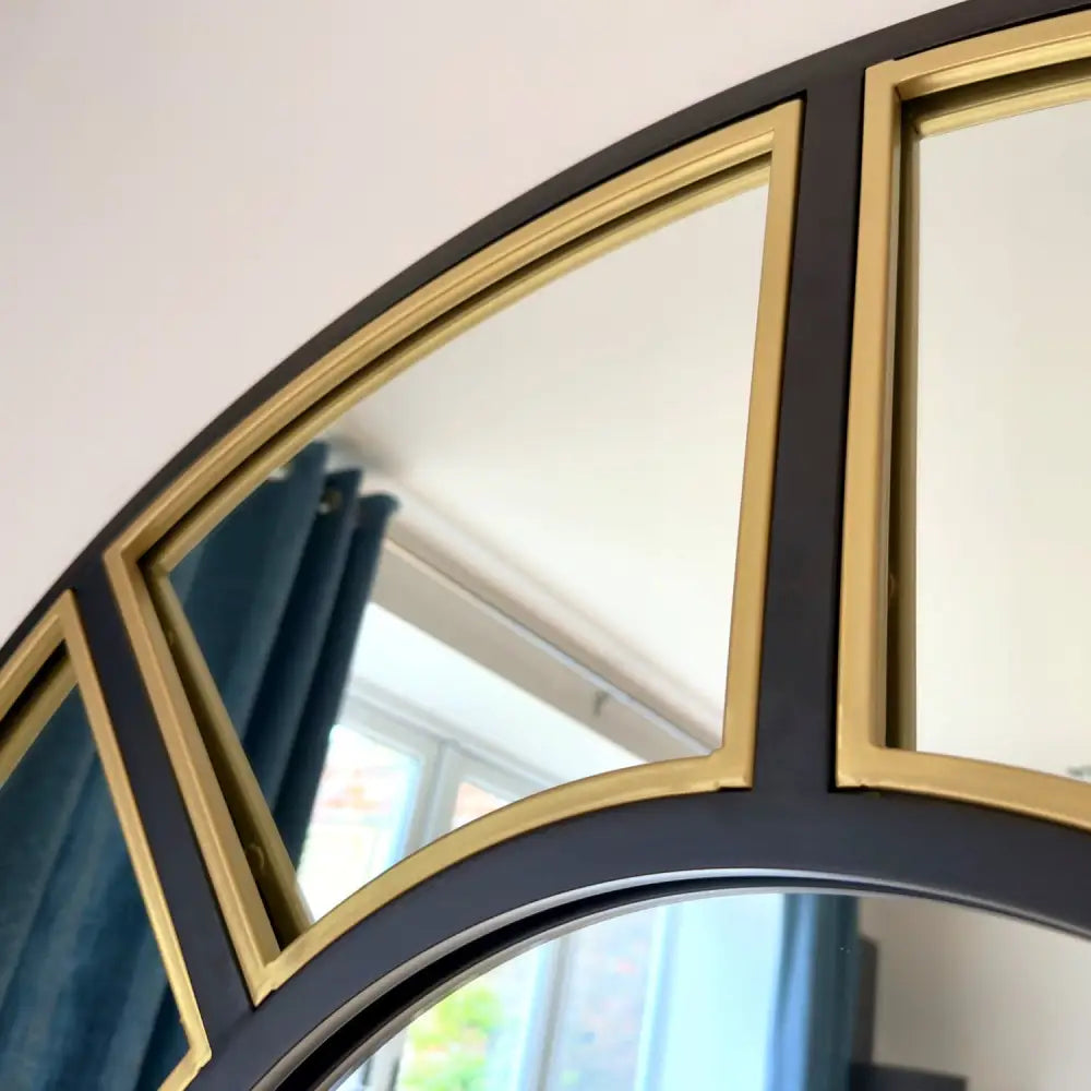 Mio - Full Length Black & Gold Metal Arched Window Mirror - 180cm x 105cm. - Mirror