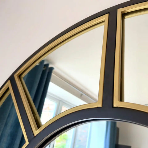 Mio - Full Length Black & Gold Metal Arched Window Mirror - 180cm x 105cm. - Mirror