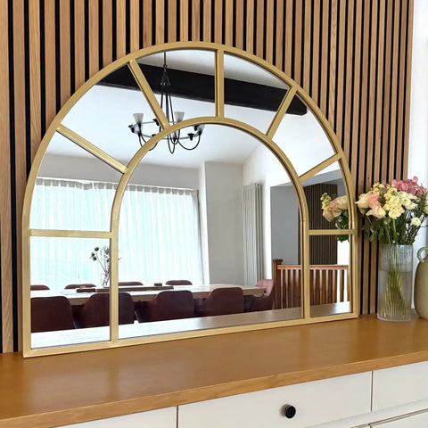Mio - Gold Metal Arched Window Mirror - 95cm x 120cm - Mirror