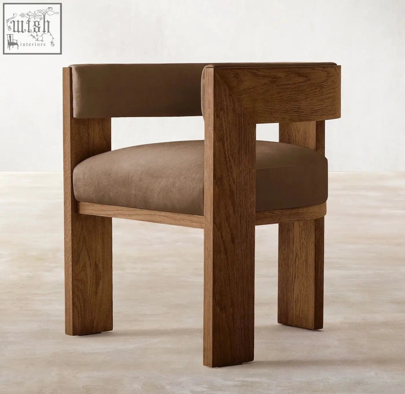 Modern miran chair wooden armchair with solid oak wood frame and taupe upholstered seat combines style and comfort