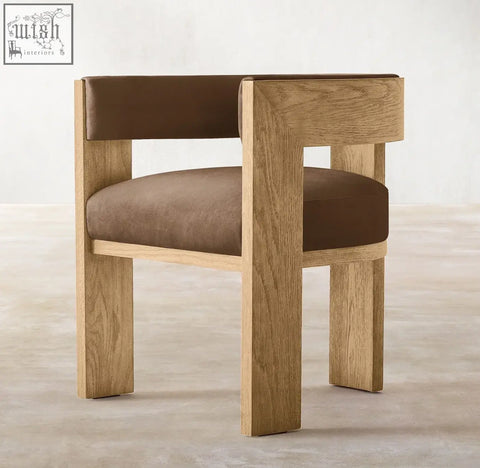 Modern miran chair combines solid oak wood frame with brown upholstered seat for a stylish and comfy look