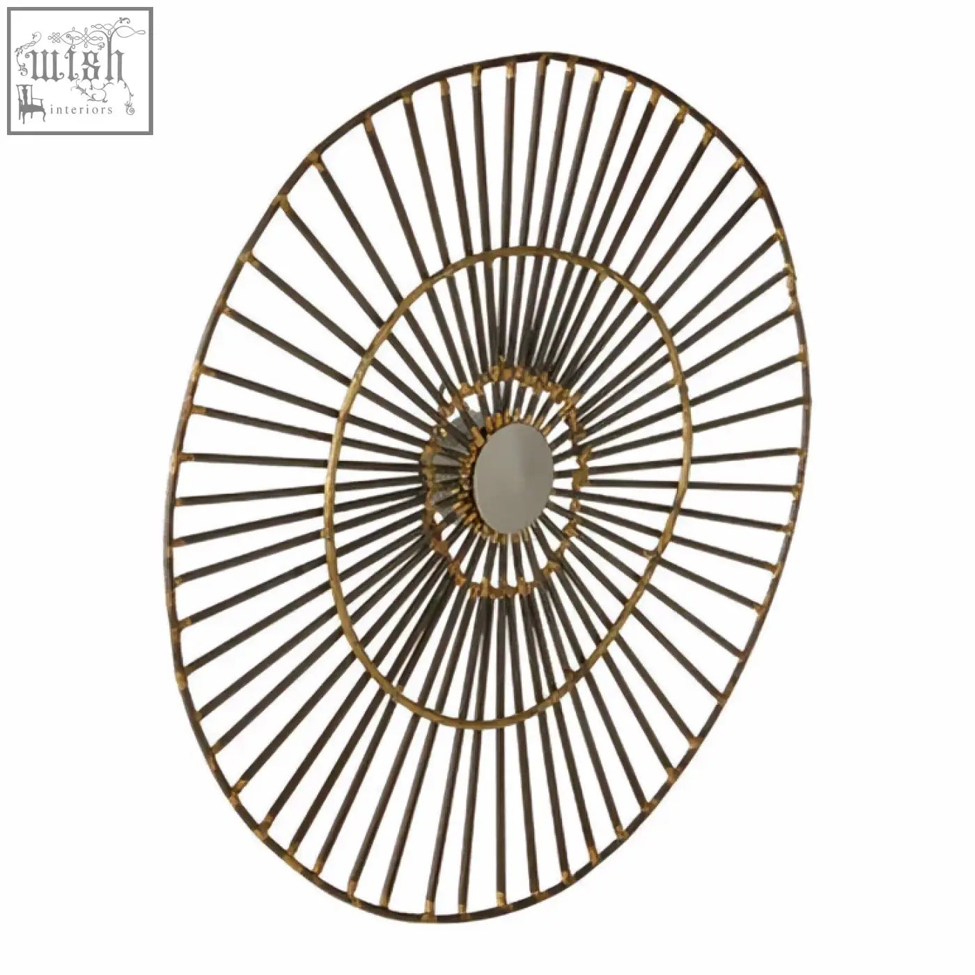 Mirano small abstract wall art featuring a gold-toned metal sunburst mirror with concentric circular radiating bars