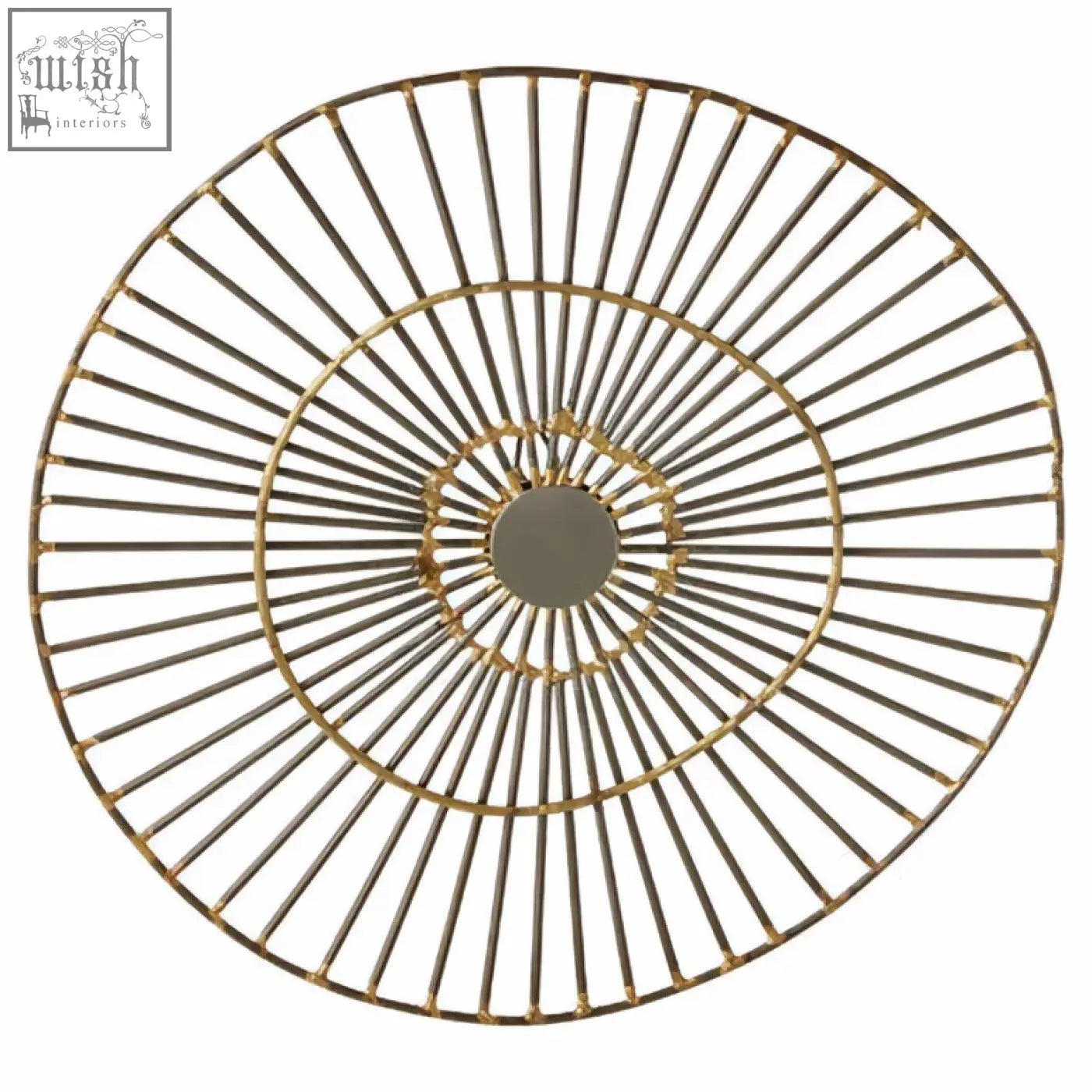 Mirano small abstract wall art gold-toned metal wireframe circular mirror with concentric radial design
