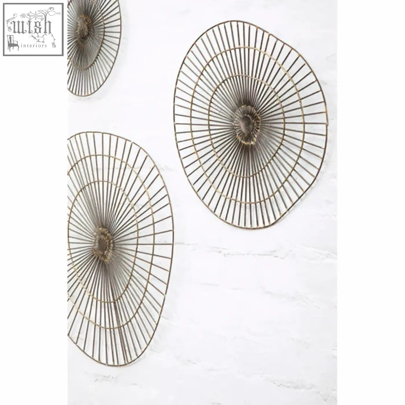 Metallic circular small abstract wall art with radial wire patterns perfect for modern abstract wall decor