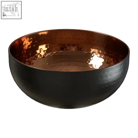 Miressa large hammered black copper serving bowl with reflective textured interior perfect for serving food