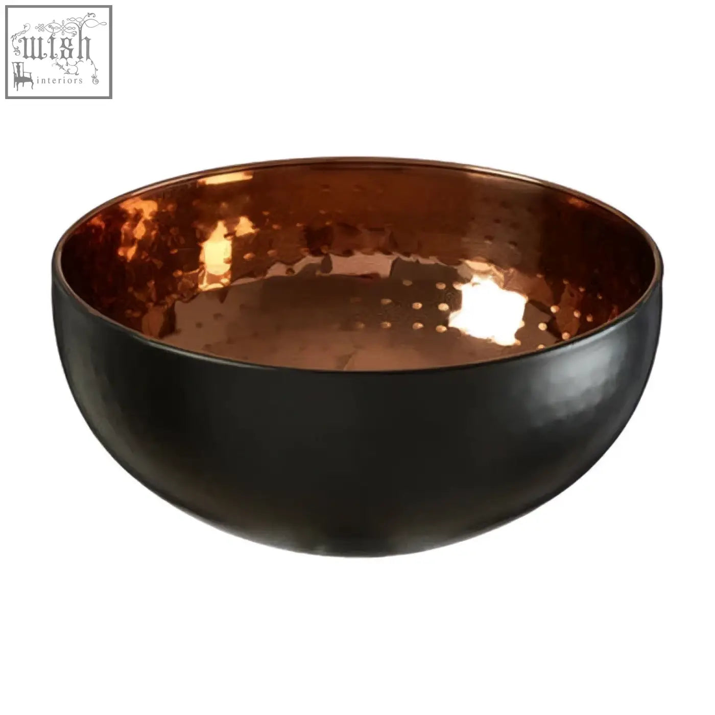 Miressa medium hammered serving bowl in black hammered metal with a copper interior perfect for serving