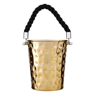 Miressa small gold party bucket with hammered metal texture and black braided rope handle perfect for parties