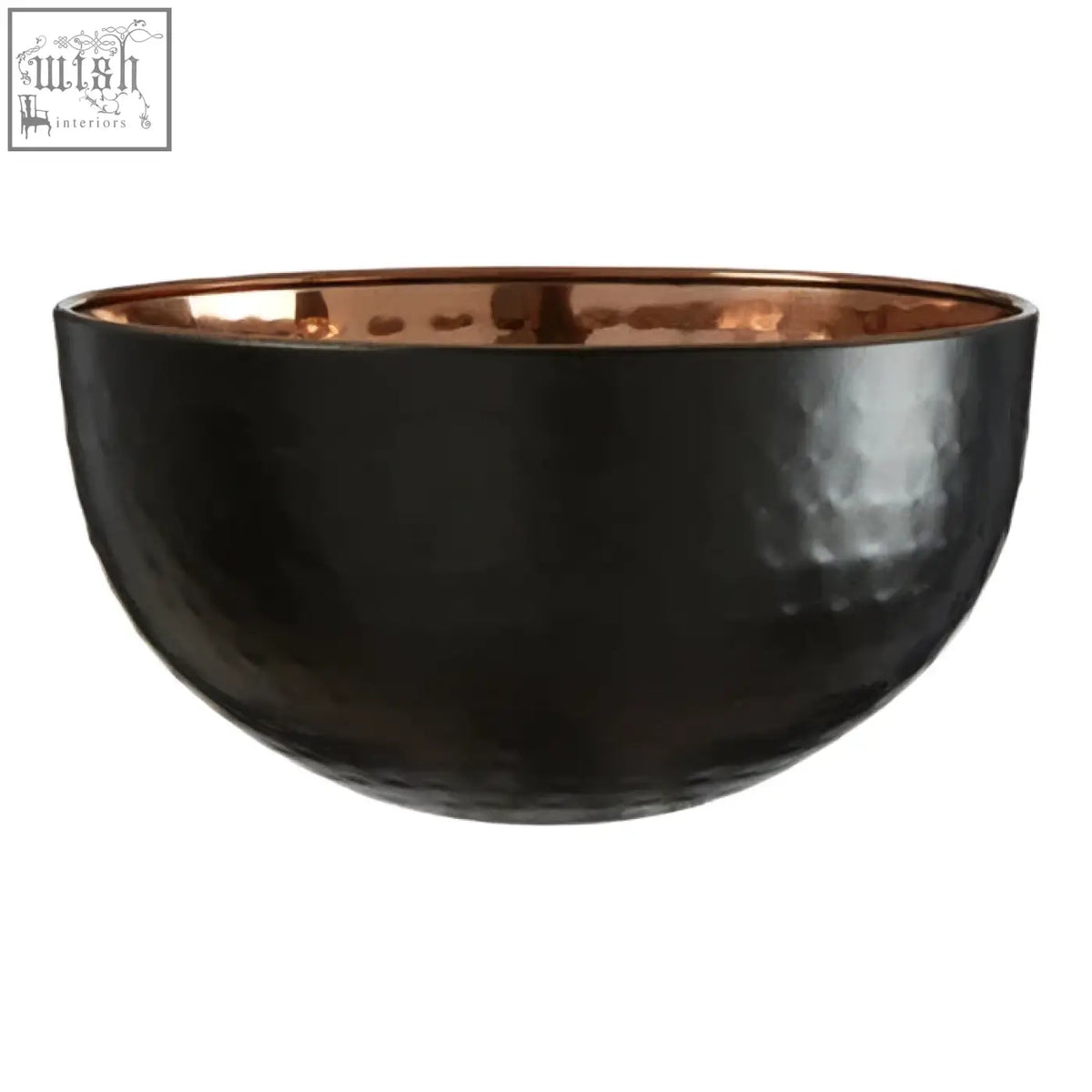 Miressa small hammered serving bowl in black metal with copper interior perfect as a small hammered serving bowl