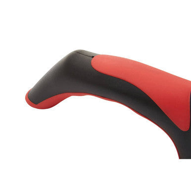 Misia red and black knife sharpener with ergonomic red and black handle and textured grip for easy use with black knife