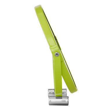 Mison lime green foldable shaving mirror with sleek metallic base and feet perfect for easy storage and shaving setup