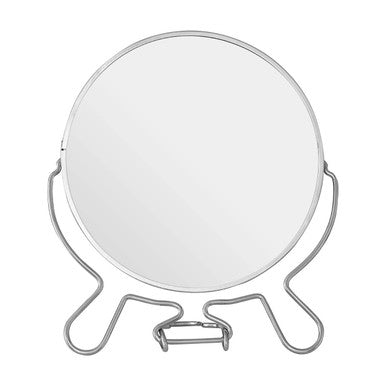 Mison silver effect small shaving mirror with silver frame round design and two curved handles for easy portability