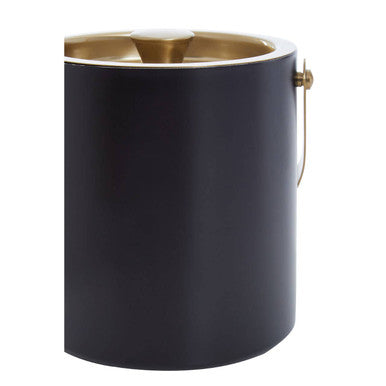 Mixology black and gold finish ice bucket with a gold finish interior and handle for stylish chilling
