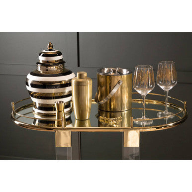 Gold-toned mixology gold double cocktail shaker with sleek cylindrical body and polished metallic finish