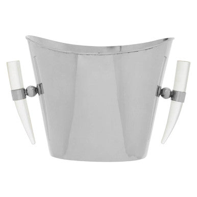 Silver mixology herne wine cooler with ivory acrylic horn handles featuring metallic accents for chilling wine