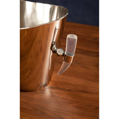 Shiny copper-colored mixology herne wine cooler with sleek curved spout and acrylic horn handle for chilling wine
