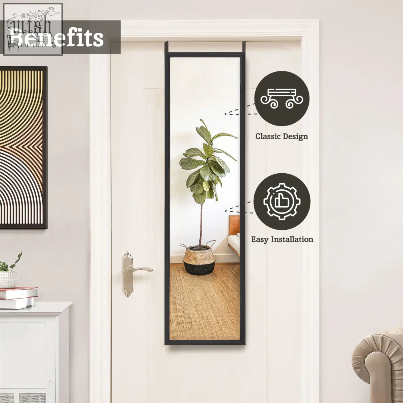 Black plastic frame full-length over door mirror with classic design and easy installation by mize black plastic frame