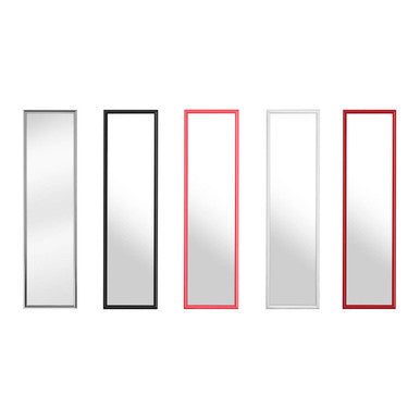 Five tall over door mirrors with slim plastic frames in silver black pink white and red featuring mize pink plastic frame
