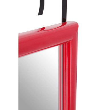 Mize pink plastic plastic frame over door mirror with red glossy frame and black hanging strap for easy use