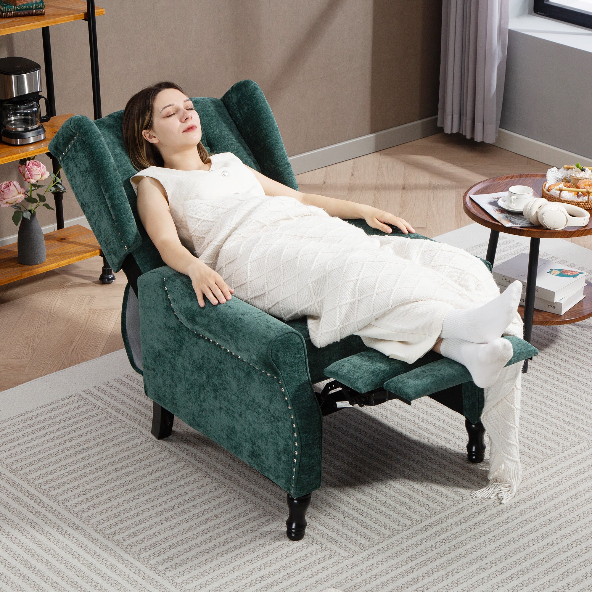 HOMCOM 150° Reclining Vintage Armchair, with footrest - Dark Green