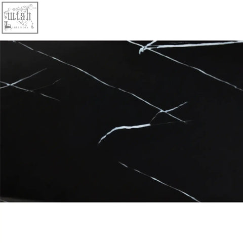 Black marble slab with elegant white veining on moda black faux marble rectangular dining table surface